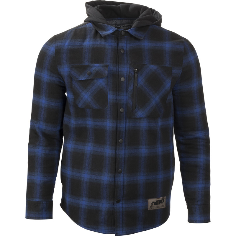 tech flannel hooded blue and black